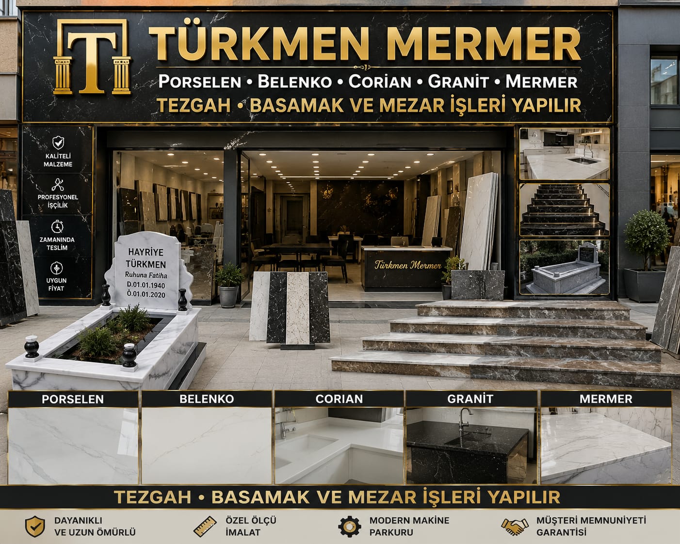 Şanlıurfa Türkmen Mermer mağaza ve showroom vitrini